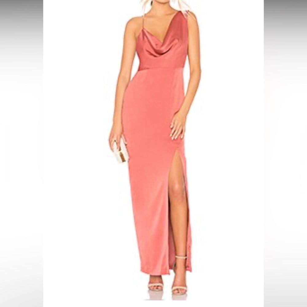 REVOLVE Keepsake salmon / rose pink asymmetric maxi dress